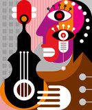 Woman playing guitar - vector illustration Picasso Obraz