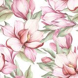 z kwitnącą magnolią. Akwarela ilustracja Tapety Kwiaty Tapeta