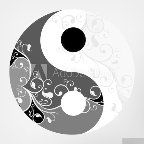 Yin yang pattern symbol on grey background, vector illustration  Orientalne Fototapeta