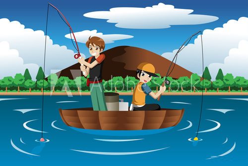 Kids fishing together  Plakaty do Pokoju dziecka Plakat