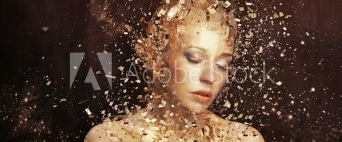 Art photo of golden woman splintering to thousands elements  Ludzie Plakat