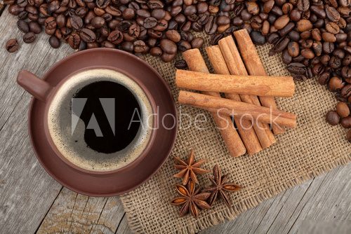 Aromatyczna kawa z cynamonem Fototapety do Kawiarni Fototapeta
