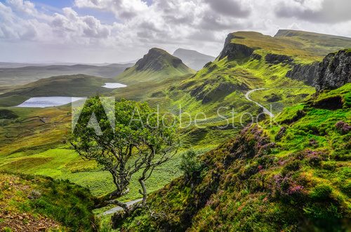 Scenic view of Quiraing mountains in Isle of Skye, Scottish high  Krajobraz Fototapeta
