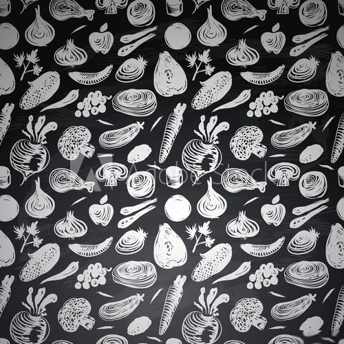 Seamless pattern with vegetables and fruits, vector Eps10 image.  Na lodówkę Naklejka