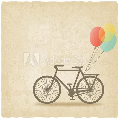 bike with balloons old background  Plakaty do Salonu Plakat