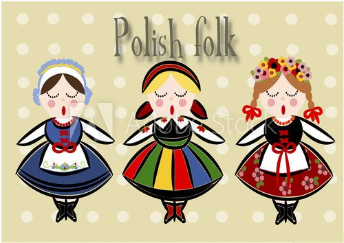 Polski folklor - kostiumy w graficznej odsłonie Folklor Fototapeta