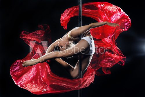 pole dance woman with red silks  Sport Plakat
