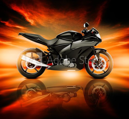 3D Image of Motorcycle with Skyline Horizon  Pojazdy Fototapeta