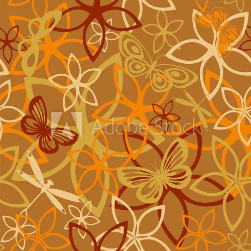 Floral butterfly abstract background, seamless  Motyle Fototapeta