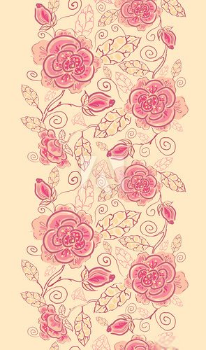 Vector floral line art vertical seamless pattern ornament with  Rysunki kwiatów Fototapeta