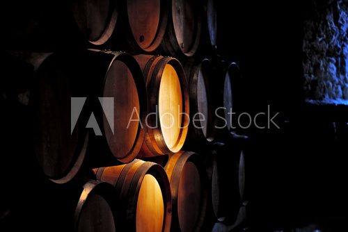 Barrel of wine in winery.  Obrazy do Kuchni  Obraz