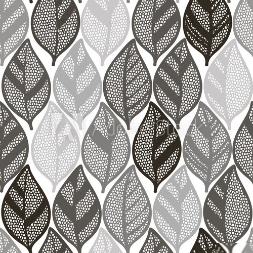 Seamless monochrome pattern with striped abstract leaves.  Na laptopa Naklejka