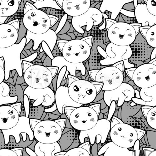 Seamless halloween kawaii cartoon pattern with cute cats.  Na laptopa Naklejka