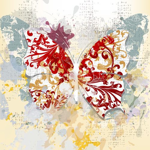 Creative grunge background with butterfly made from swirls and i  Na laptopa Naklejka