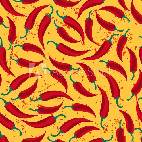 Mexican seamless pattern with chili and old texture.  Na lodówkę Naklejka