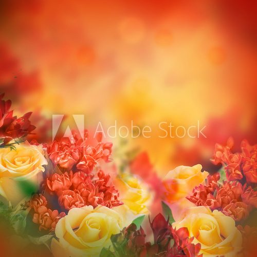 Bouquet of yellow roses, floral background  Obrazy do Sypialni Obraz