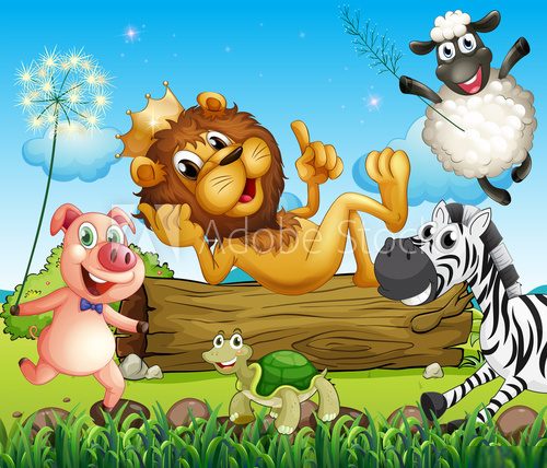 A king lion surrounded with animals  Obrazy do Pokoju Dziecka Obraz