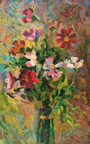 Oil painting on canvas. Bouquet of flowers  Olejne Obraz
