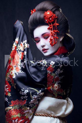 young pretty geisha in kimono  Orientalne Fototapeta