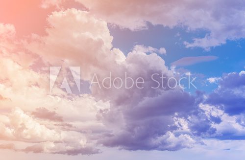 White clouds with blue sky background. Color toned image.  Niebo Fototapeta