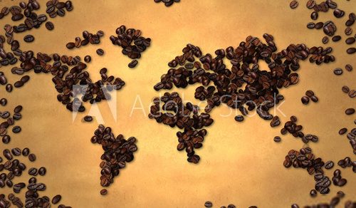 World map Coffee Bean on Old Paper  Kawa Fototapeta