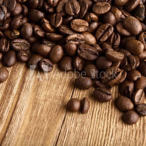 coffee beans with copy space of wood texture  Kawa Fototapeta
