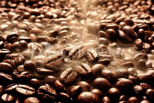 Coffee beans with smoke  Kawa Fototapeta