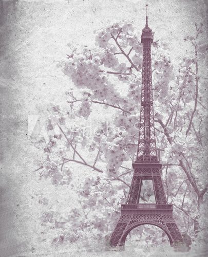 Retro poster of Eiffel tower from Paris, France  Fototapety Wieża Eiffla Fototapeta