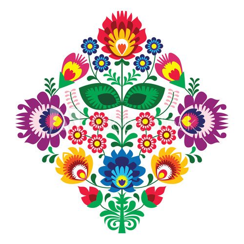 Folk embroidery with flowers - traditional polish pattern  Folklor Fototapeta