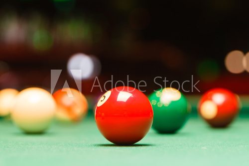 Billiard balls in a pool table.  Sport Plakat