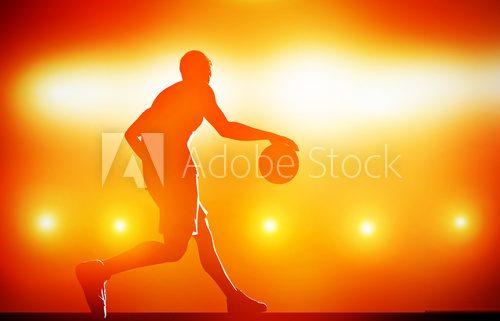 Basketball player silhouette dribbling with ball on red  Sport Plakat