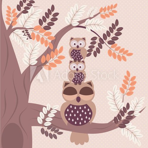 Owls family - vector background  Plakaty do Pokoju dziecka Plakat