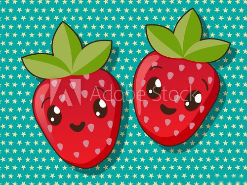 Kawaii strawberry icons  Plakaty do Pokoju dziecka Plakat