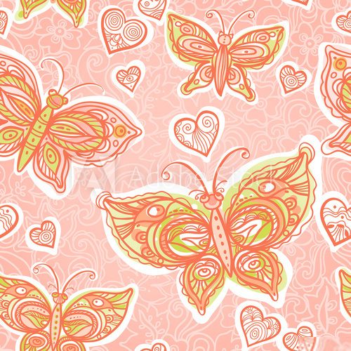 Pink seamless pattern with lacy butterflies.  Fototapety do Pokoju Dziewczynki Fototapeta