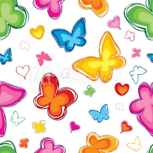 Lovely butterfly seamless pattern. Abstract white background.  Fototapety do Pokoju Dziewczynki Fototapeta