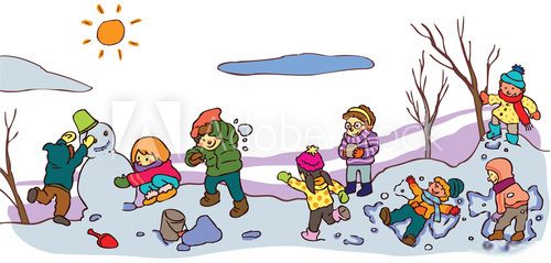 Children having a good time in winter landscape (vector)  Fototapety do Pokoju Chłopca Fototapeta