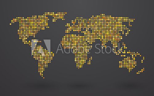 map of world composed of small yellow polka dots  Mapa Świata Fototapeta