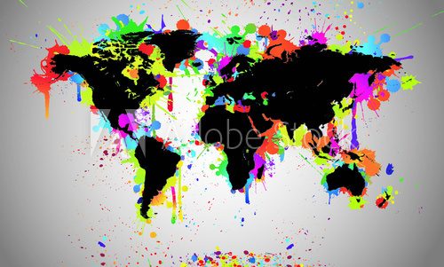 Worldmap Black Splash - Weltkarte  Mapa Świata Fototapeta