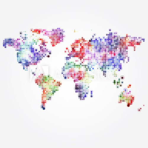 World Map with colored dots of different sizes  Mapa Świata Fototapeta