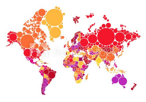 abstract dot world map with countries, vector  Mapa Świata Fototapeta