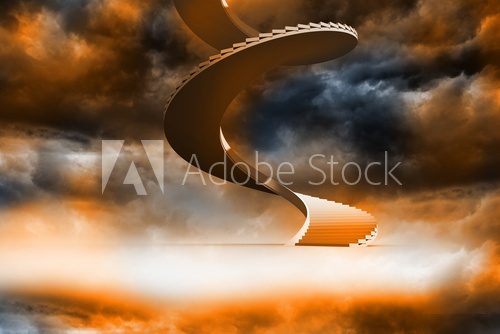 Winding staircase in orange sky  Schody Fototapeta