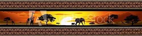 Savana Tramonto e animali-Savannah Sunset and Animals-Banner  Afryka Fototapeta