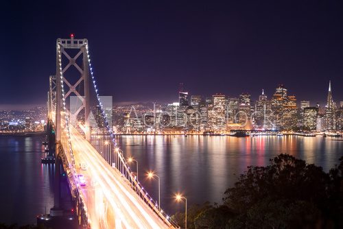 Panorama di San Francisco e Bay Bridge di notte  Fototapety Miasta Fototapeta
