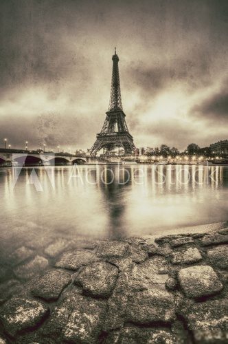 Vue vintage de Paris - France   Fototapety Wieża Eiffla Fototapeta