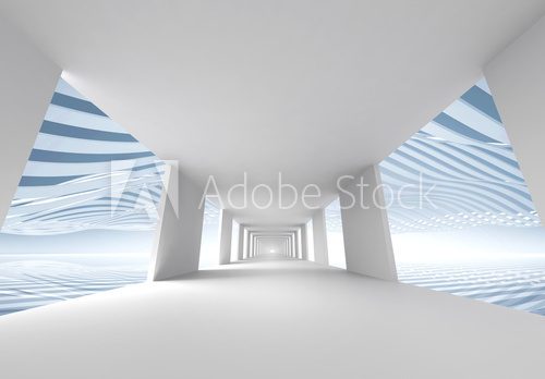 Abstract 3d architecture background, empty white corridor  Optycznie Powiększające Fototapeta