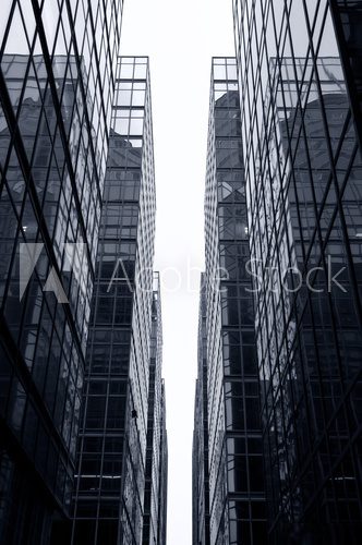 Glass Office Skyscrapers, Hong Kong  Czarno Białe Obraz