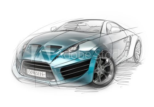Concept car sketch. Original car design.  Fototapety do Pokoju Nastolatka Fototapeta