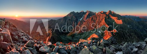 Mountain sunset panorama from peak - Slovakia Tatras  Krajobrazy Obraz