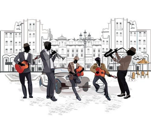 Series of street views with musicians  Muzyka Obraz