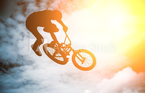 Silhouette of a man with bike.  Plakaty dla Nastolatka Plakat